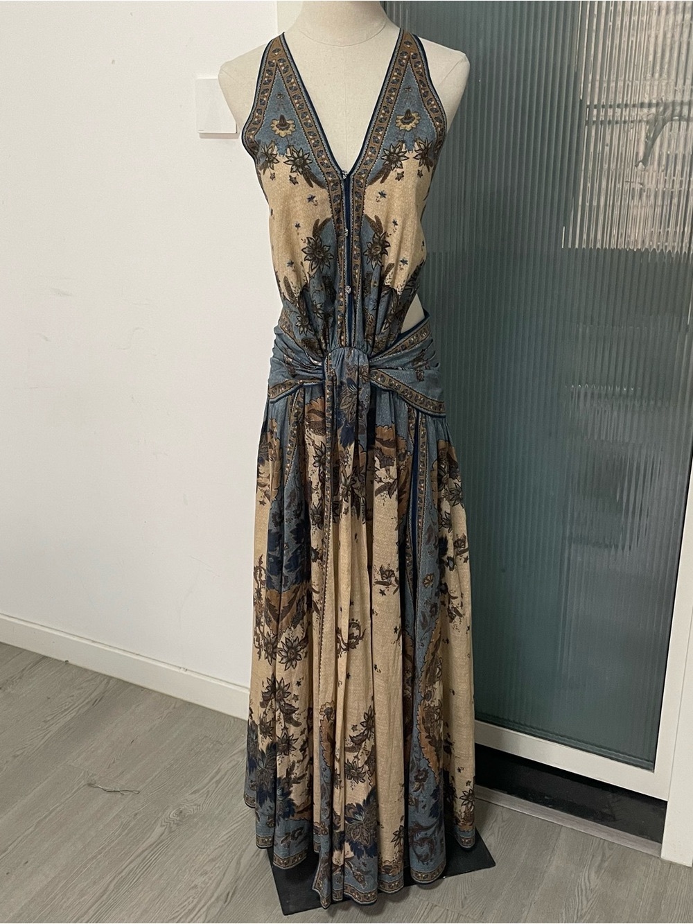 Zimmermann Beige and Blue V-Neck Floral Maxi Dress